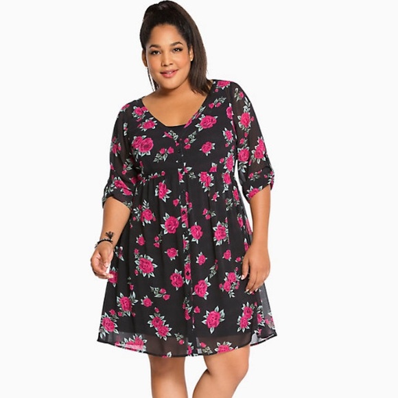 torrid Dresses & Skirts - Torrid Rose Print Shirt Dress